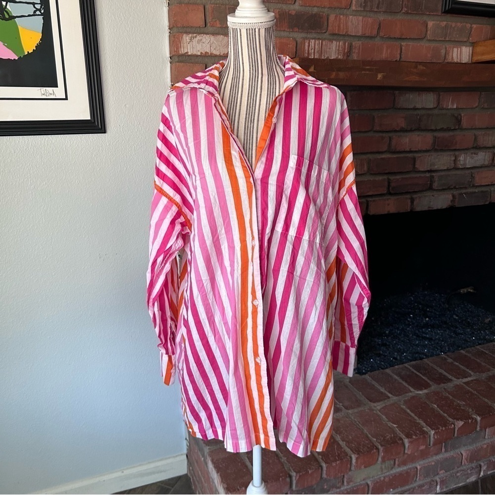 Beach Riot Alexa Button Down Top Coverup In Sunset Stripes Sz Large PETITE - Picture 4 of 11